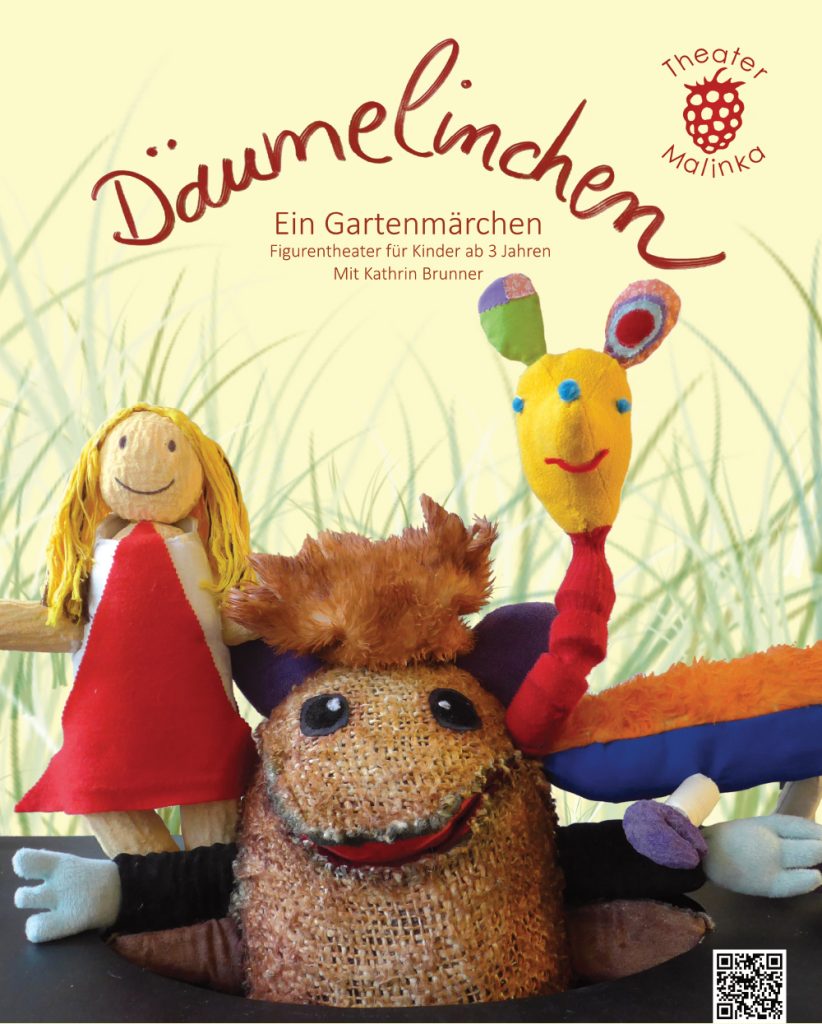 Plakat vom Theater Malinke zum Stück Däumelinchen – Ein Gartenmärchen