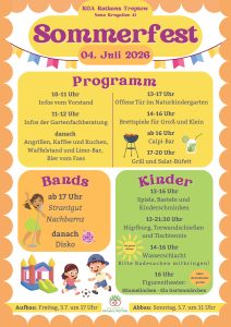 Plakat mit dem Programm zum Sommerfest 2026 der KGA Rathaus Treptow