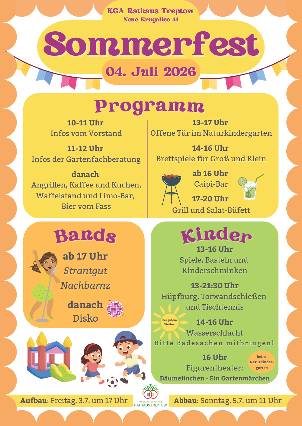 Plakat mit dem Programm zum Sommerfest 2026 der KGA Rathaus Treptow